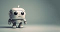 Cute robot with head in apple shape on gray background. Banner with copy space