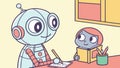 Cute Robot Helping Child Learn to Write, Future Education, vector design Generative AI Royalty Free Stock Photo