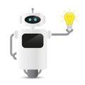 Cute robot holding a light bulb technology idee concept Royalty Free Stock Photo