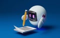 Cute robot holding a pencil to write a message on paper with blue background Royalty Free Stock Photo