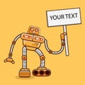 Cute robot holding a sign or holding a board sign mascot vector cartoon illustration Royalty Free Stock Photo