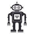 Cute robot icon with a pixel heart on a white background.