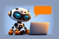 a cute robot and a laptop. The concept of workflow automation call center robotization and automation in the office AI generation