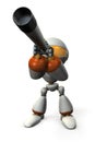 Cute robot looking into the telescope. It foresees the future. 3D illustration.