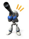 A cute robot looking into the telescope. It foresees the future. Royalty Free Stock Photo