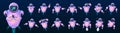Cute robot mascot set. Futuristic AI chatbot characters in various poses. Friendly cyborgs with digital faces, neural