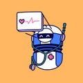 Cute robot medic display cardiogram, ECG. Medical machine care about heart, cardio, health. Healthcare computer, AI