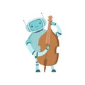 Cute Robot Musician Playing Cello Musical Instrument Vector Illustration