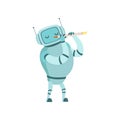 Cute Robot Musician Playing Flute Musical Instrument Vector Illustration