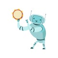 Cute Robot Musician Playing Tambourine Musical Instrument Vector Illustration Royalty Free Stock Photo