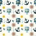 Cute robot, nautical and marine symbols seamless pattern Royalty Free Stock Photo