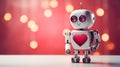 Cute robot offering heart, Valentine's Day concept. Copy space