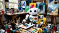 Cute robot painting art