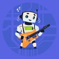 Cute Robot Playing Guitar Modern Artificial Intelligence Technology Concept Royalty Free Stock Photo