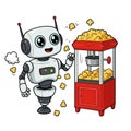 Cute Robot with Popcorn Machine Cartoon Illustration Royalty Free Stock Photo