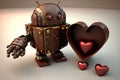 cute robot presenting heart-shaped box of chocolates on special occasion