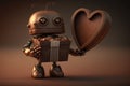 cute robot presenting heart-shaped box of chocolates on special occasion