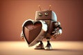 cute robot presenting heart-shaped box of chocolates on special occasion