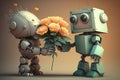 cute robot presents bouquet of flowers to its loved one
