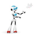 Cute robot releasing a dove for freedom concept isolated on white background Royalty Free Stock Photo