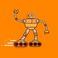 Cute robot run and in a hurry mascot vector cartoon illustration