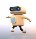 Cute robot running in hurry on gradient background