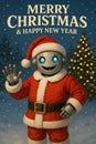 Cute Robot Santa Waving in Christmas Snowfall Royalty Free Stock Photo