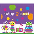 Cute robot schoolchildren greeting card