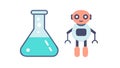 Cute Robot and Science Flask Icon, vector design Generative AI Royalty Free Stock Photo
