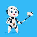 Cute Robot Take Selfie Photo Robotic Girl Icon On Blue Background Modern Technology Artificial Intelligence