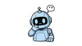 Cute robot thinking, cartoon character with doubt and question mark thought bubble Royalty Free Stock Photo