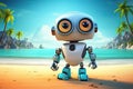 cute robot on tropical beach AI generated