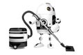 Cute Robot with vacuum cleaner. Isolated. 3D illustration.