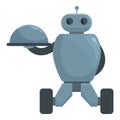 Cute robot waiter icon cartoon . Electronic chef service