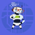 Cute Robot Wear Glasses Thinking Modern Artificial Intelligence Technology Concept