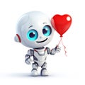 Cute robotic cartoon character presenting red heart balloon as symbol of love