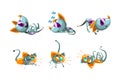 Cute Robotic Cat and Dog with Metal Tail and Paws in Different Pose Vector Set