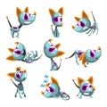 Cute robotic dog set, funny robot animal in different actions vector Illustrations on a white background