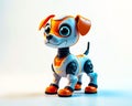 Cute robotic dog standing on a clean surface with a playful expression in a bright setting