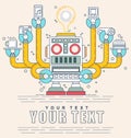 Cute robotic many arm catch device electronics, Vector illustration