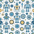 Cute robots and gears pattern Royalty Free Stock Photo