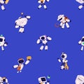 Cute robots, seamless kids pattern. Android characters, endless background. Retro-styled bots, funny futuristic machines