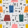 Cute robots seamless pattern for baby and kids. Repeated robot character design with hand drawn scandinavian style drawing Royalty Free Stock Photo