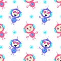 Cute Robots Seamless Pattern, Friendly Alien or Robot Design Element Can Be Used for Fabric, Wallpaper, Packaging Vector Royalty Free Stock Photo