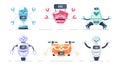 Cute robots set isolated. Colorful cartoon bot for kids. Robot toys collection. Funny simple characters. Urban modern template.