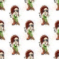 Cute rock girl seamless pattern , on white background