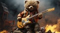 cute rock star bear playing guitar. , kids wear fashion design, baby shower. generative ai