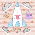 Cute rocket - cartoon baby illustration.