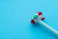 Cute rocket pen for children on blue background with copy space. Back to school, learning or education concept. Imagination
