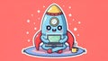 Cute Rocket Programmer Cartoon Coding, Development, Startup Royalty Free Stock Photo